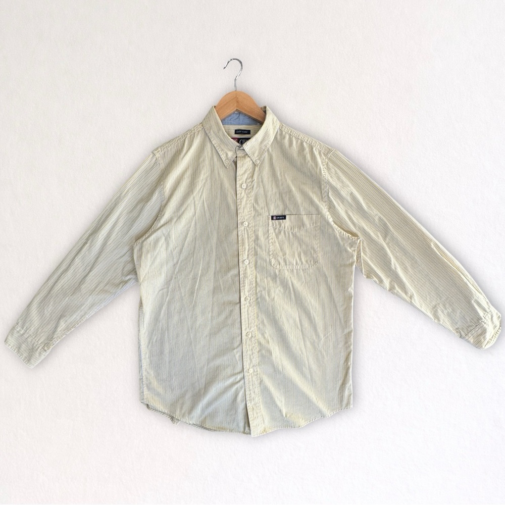 Chaps Yellow Blue Striped Button Down Shirt Size Medium